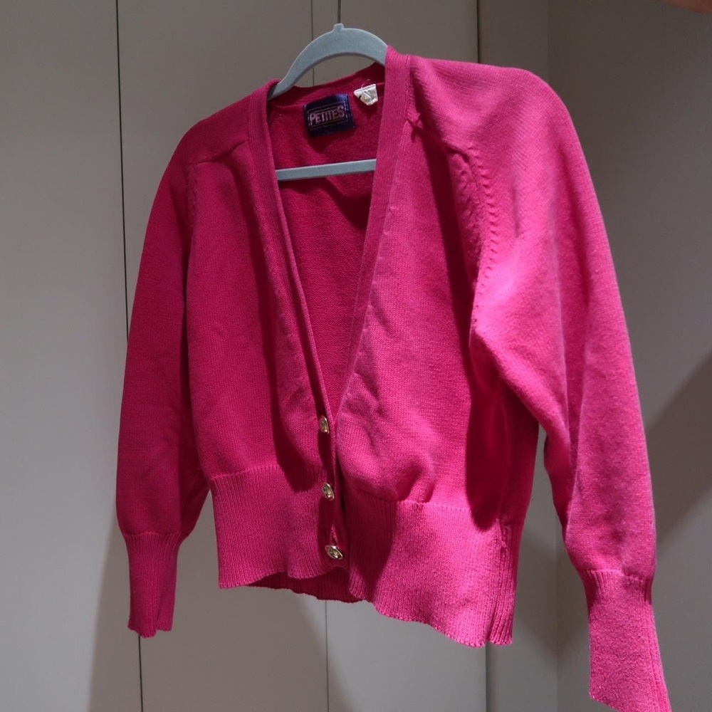 Vintage hot pink knit cardigan